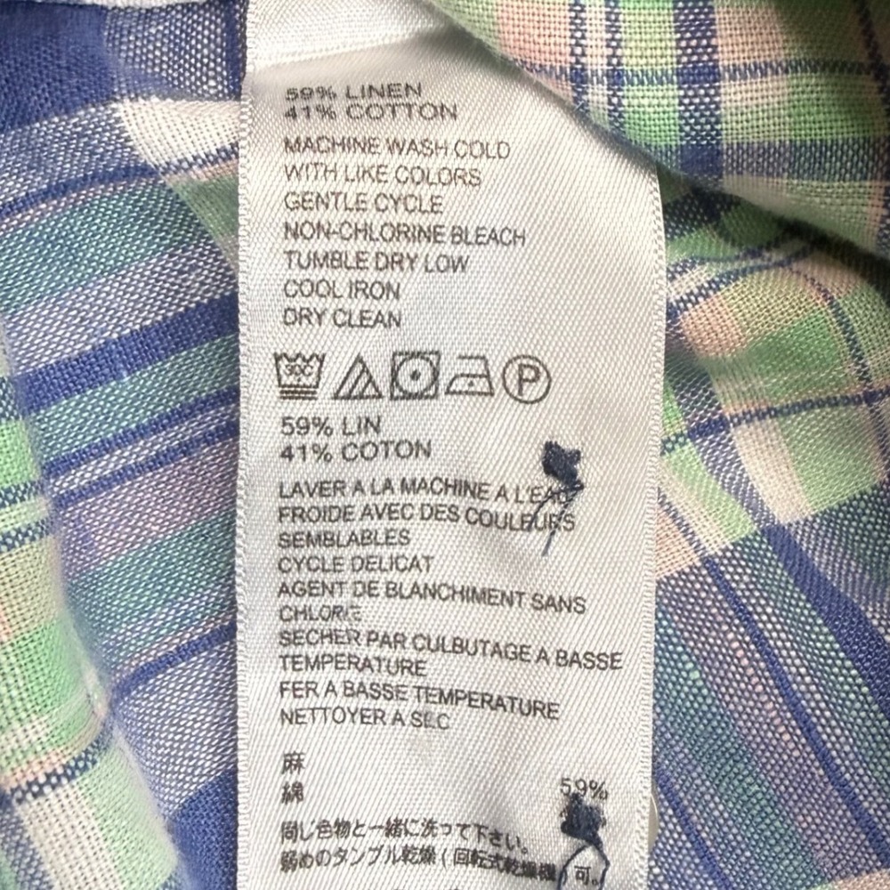Tommy Bahama Button Up Shirt Mens XL Blue Green Plaid Linen Cotton Long Sleeve - Picture 6 of 9